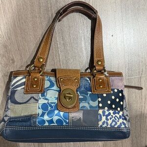 Coach Patchwork Shoulder Bag - Blue and Tan